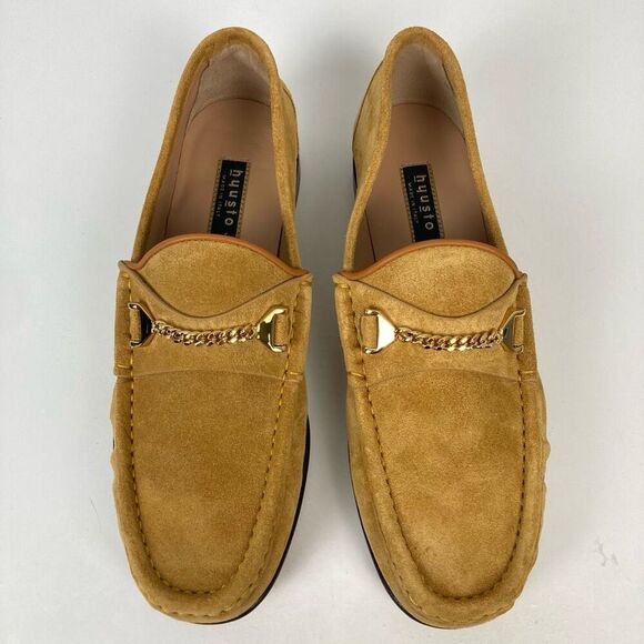 Hyusto Mick Moccasin Light Brown Mustard Yellow Suede Gold Brass Loafers‎ 40 EUR - Picture 2 of 9